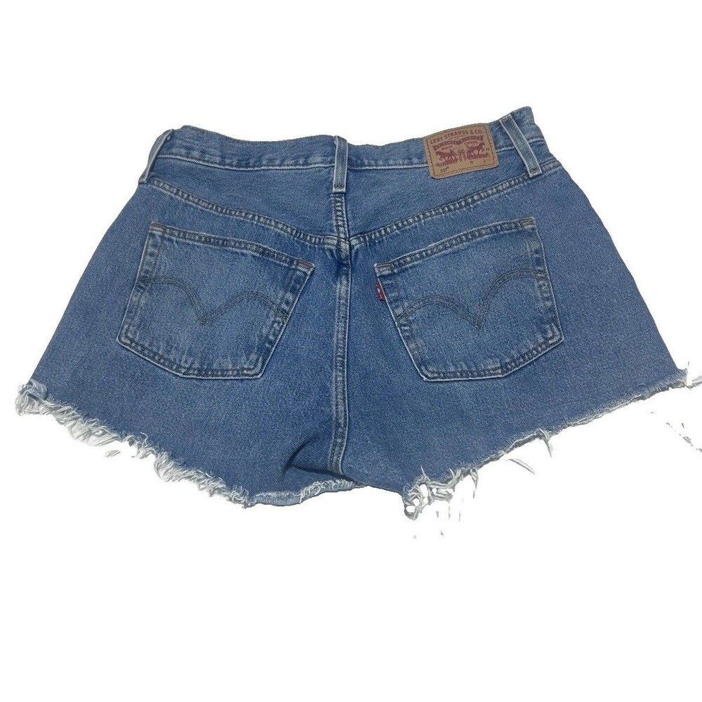 Women's Levi's 501 Button Fly Distressed Cut-Off Denim Shorts 32W 100% Cotton - Picture 7 of 7